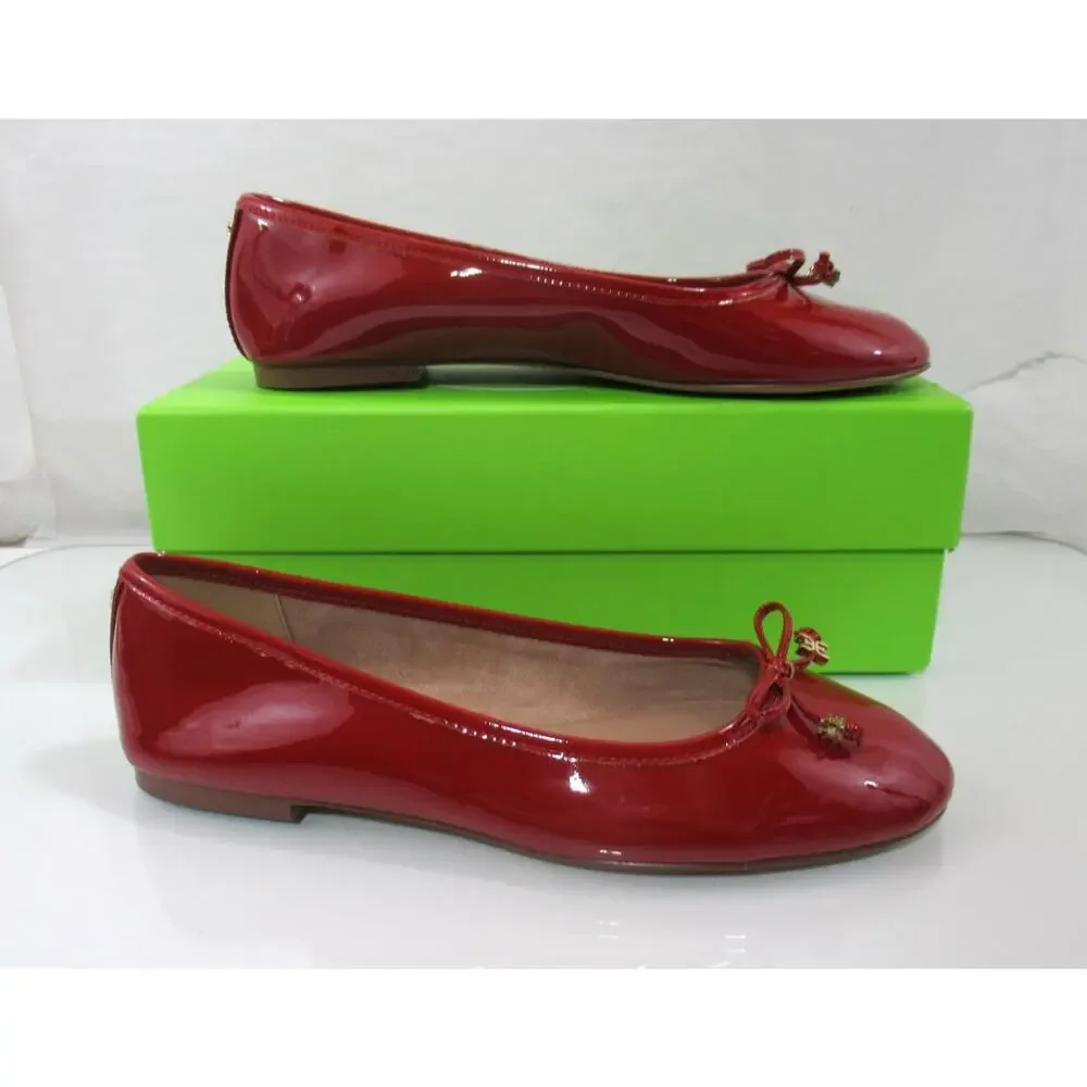 Sam Edelman Felicia Bow Detail Ballet Flat Shoes Lux Red Patent Size 7.5
